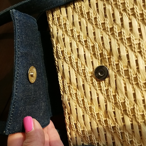 Denim & Straw Summer Shoulder Bag - Picture 7 of 9